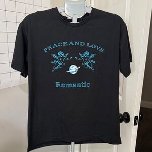 ROMWE Black Tee with Blue Graphic